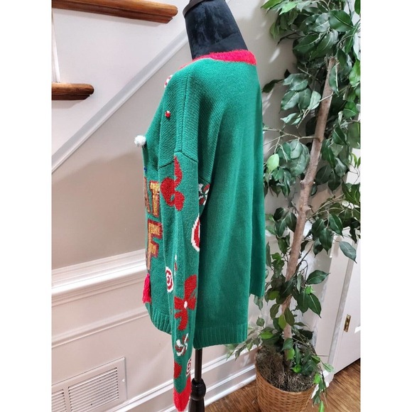 Holiday Times Christmas Green Acrylic Round Neck Long Sleeve Knit Sweater Size M - Picture 7 of 11